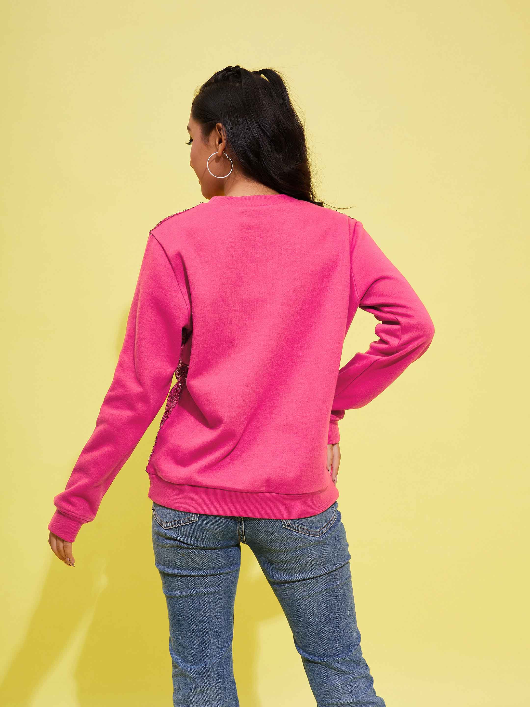Lyush Girls Pink Front Sequence Overiszed Sweatshirt - Distacart