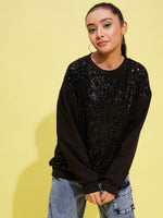 Thumbnail for Lyush Girls Black Front Sequence Overiszed Sweatshirt - Distacart