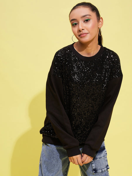 Lyush Girls Black Front Sequence Overiszed Sweatshirt - Distacart