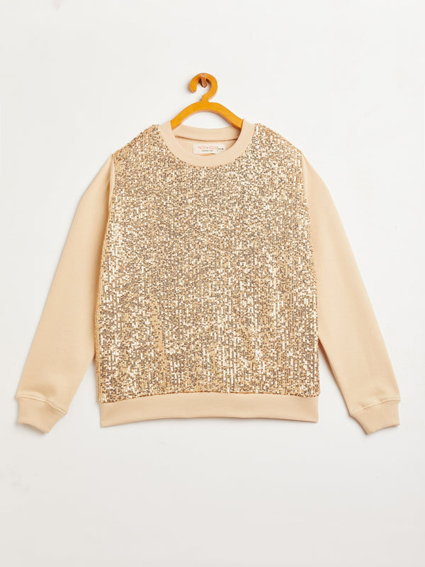 Lyush Girls Beige Front Sequence Overiszed Sweatshirt - Distacart