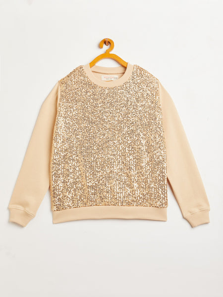 Lyush Girls Beige Front Sequence Overiszed Sweatshirt - Distacart
