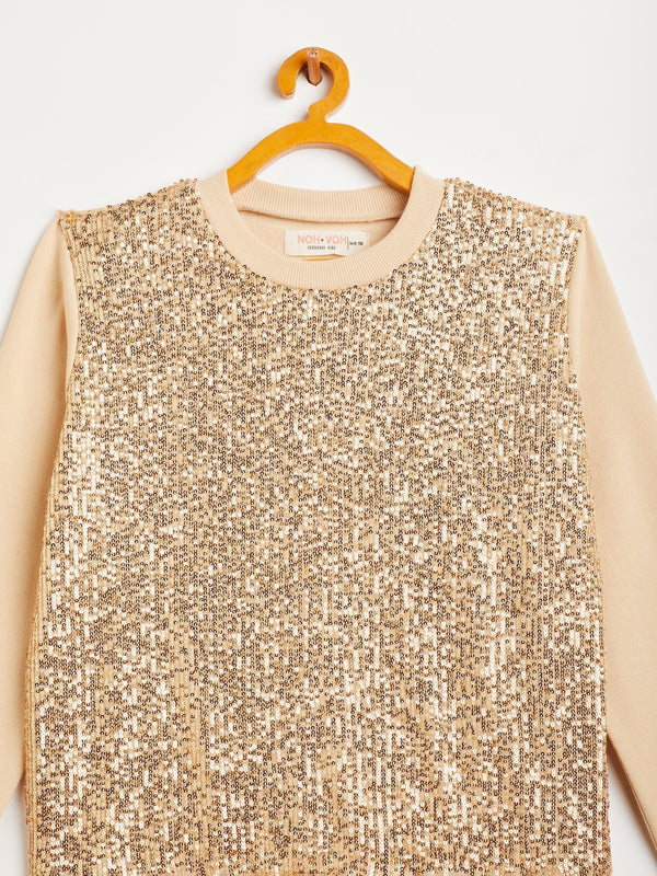 Lyush Girls Beige Front Sequence Overiszed Sweatshirt - Distacart