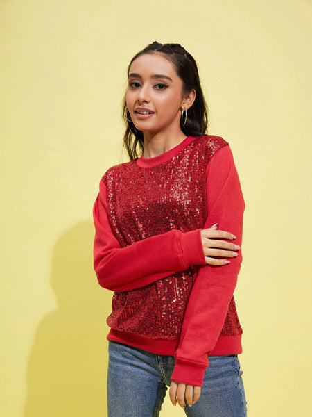 Lyush Girls Red Front Sequence Overiszed Sweatshirt - Distacart