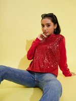 Thumbnail for Lyush Girls Red Front Sequence Overiszed Sweatshirt - Distacart