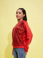 Thumbnail for Lyush Girls Red Front Sequence Overiszed Sweatshirt - Distacart