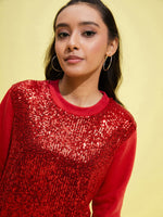 Thumbnail for Lyush Girls Red Front Sequence Overiszed Sweatshirt - Distacart