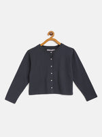 Thumbnail for Lyush Navy Terry Front Button Boxy Top For Girls - Distacart