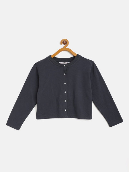 Lyush Navy Terry Front Button Boxy Top For Girls - Distacart