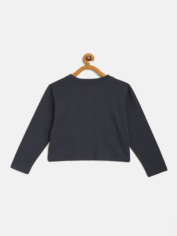 Lyush Navy Terry Front Button Boxy Top For Girls - Distacart