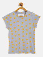 Thumbnail for Lyush Grey & Yellow Polka Dot T-Shirt For Girls - Distacart