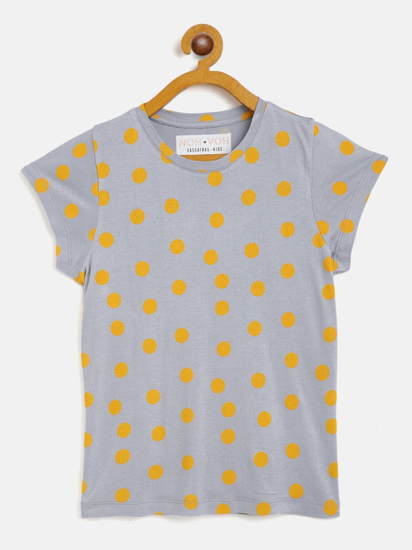 Lyush Grey & Yellow Polka Dot T-Shirt For Girls - Distacart