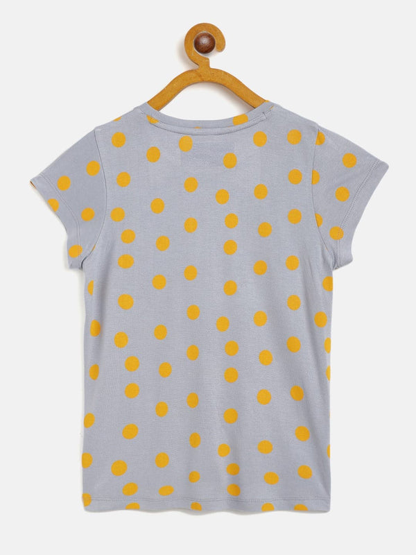 Lyush Grey & Yellow Polka Dot T-Shirt For Girls - Distacart