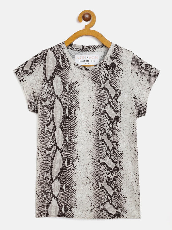 Lyush Beige Python Print T-Shirt For Girls - Distacart