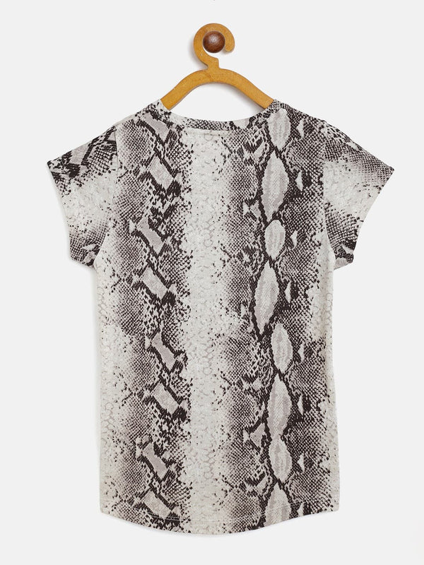 Lyush Beige Python Print T-Shirt For Girls - Distacart