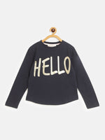 Thumbnail for Lyush Navy HELLO Print Full Sleeve T-Shirts For Girls - Distacart