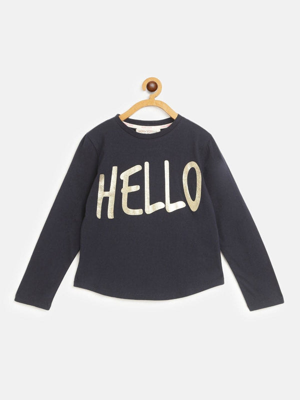 Lyush Navy HELLO Print Full Sleeve T-Shirts For Girls - Distacart