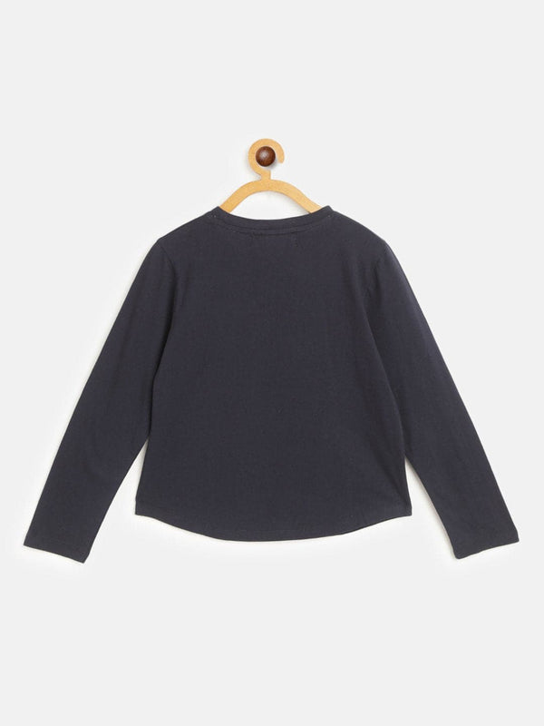 Lyush Navy HELLO Print Full Sleeve T-Shirts For Girls - Distacart