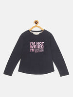 Thumbnail for Lyush Black I AM NOT WEIRD Full Sleeve T-Shirts For Girls - Distacart