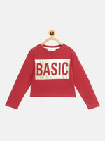 Thumbnail for Lyush Maroon BASIC Print Full Sleeve Crop T-Shirts For Girls - Distacart