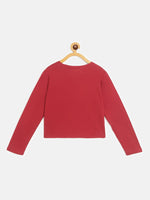 Thumbnail for Lyush Maroon BASIC Print Full Sleeve Crop T-Shirts For Girls - Distacart