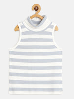 Thumbnail for Lyush Blue & White Stripes Sleeveless High Neck Rib Top For Girls - Distacart