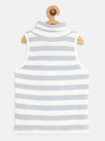 Thumbnail for Lyush Blue & White Stripes Sleeveless High Neck Rib Top For Girls - Distacart
