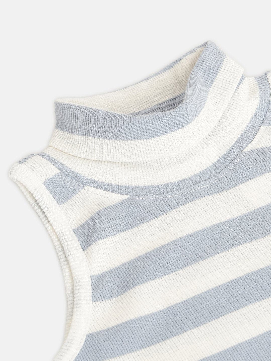 Lyush Blue & White Stripes Sleeveless High Neck Rib Top For Girls - Distacart