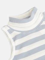 Thumbnail for Lyush Blue & White Stripes Sleeveless High Neck Rib Top For Girls - Distacart