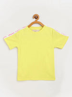 Thumbnail for Lyush Yellow Rib Brand Tape Half Sleeve Top For Girls - Distacart