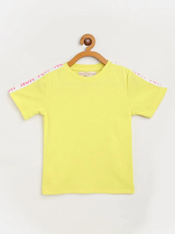 Lyush Yellow Rib Brand Tape Half Sleeve Top For Girls - Distacart
