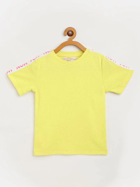 Lyush Yellow Rib Brand Tape Half Sleeve Top For Girls - Distacart