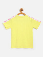 Thumbnail for Lyush Yellow Rib Brand Tape Half Sleeve Top For Girls - Distacart