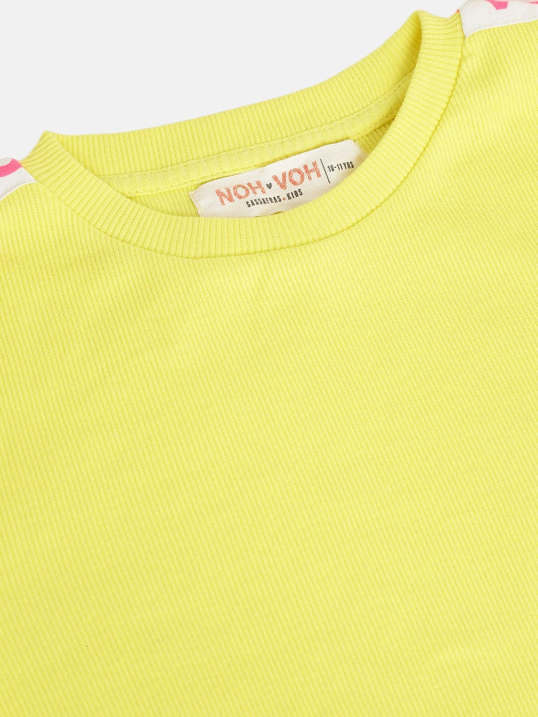 Lyush Yellow Rib Brand Tape Half Sleeve Top For Girls - Distacart