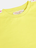 Thumbnail for Lyush Yellow Rib Brand Tape Half Sleeve Top For Girls - Distacart