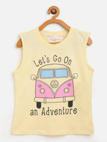 Thumbnail for Lyush Yellow Adventure Sleeveless T-Shirt For Girls - Distacart