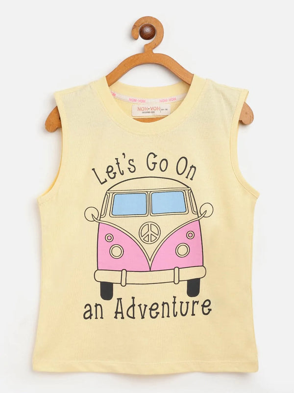Lyush Yellow Adventure Sleeveless T-Shirt For Girls - Distacart