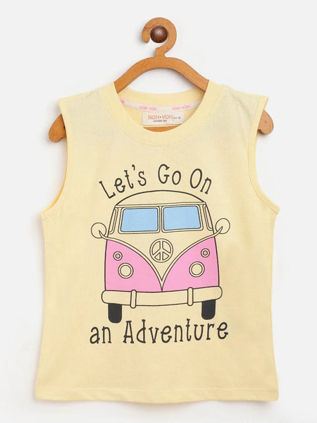 Lyush Yellow Adventure Sleeveless T-Shirt For Girls - Distacart
