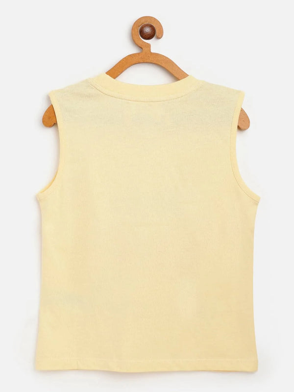 Lyush Yellow Adventure Sleeveless T-Shirt For Girls - Distacart