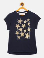 Thumbnail for Lyush Navy Stars Print T-Shirt For Girls - Distacart