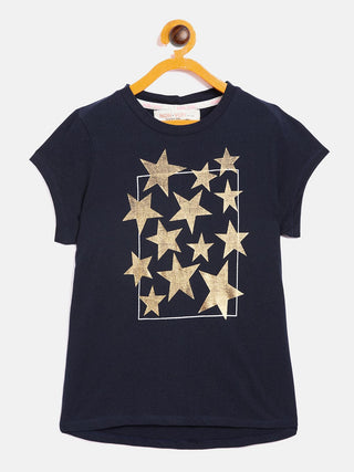 Lyush Navy Stars Print T-Shirt For Girls - Distacart