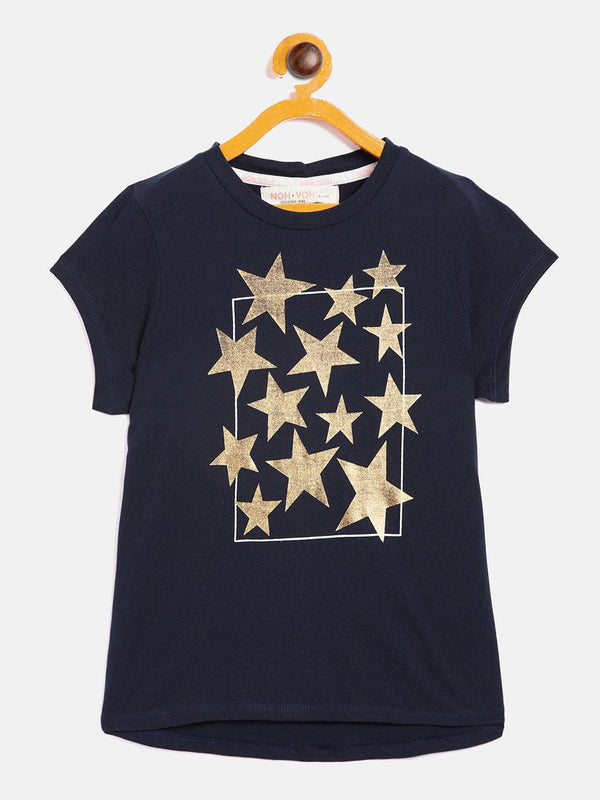 Lyush Navy Stars Print T-Shirt For Girls - Distacart
