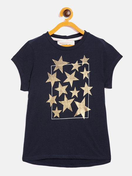 Lyush Navy Stars Print T-Shirt For Girls - Distacart