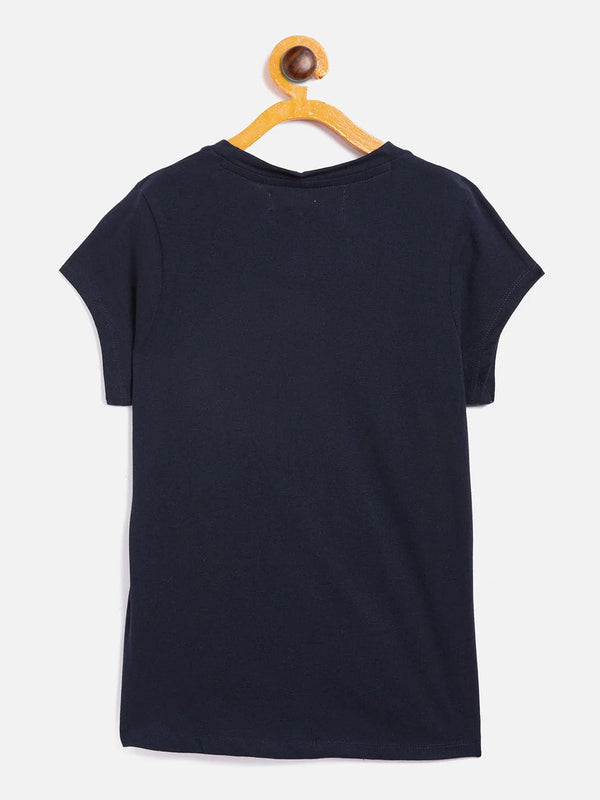 Lyush Navy Stars Print T-Shirt For Girls - Distacart