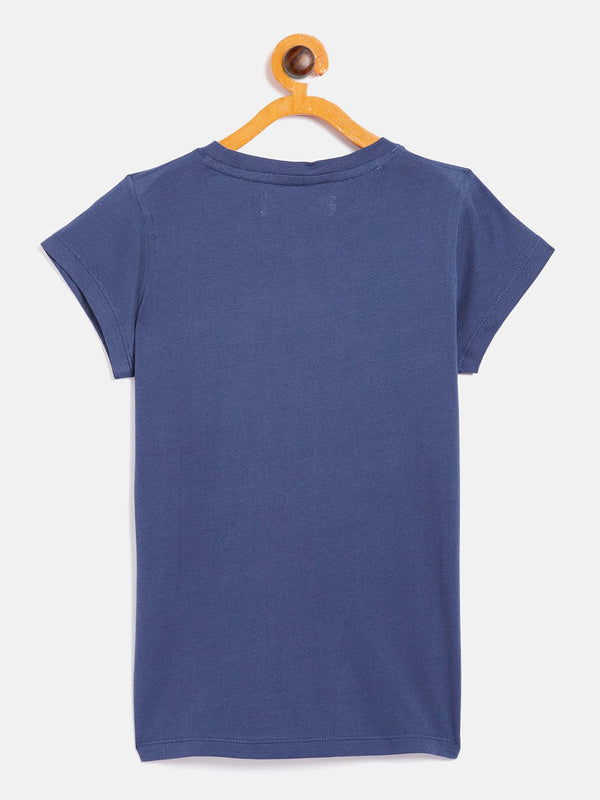 Lyush Navy Just Want To Be Happy T-Shirt For Girls - Distacart