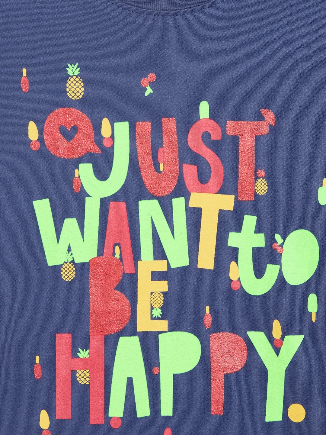 Lyush Navy Just Want To Be Happy T-Shirt For Girls - Distacart