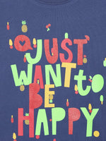 Thumbnail for Lyush Navy Just Want To Be Happy T-Shirt For Girls - Distacart