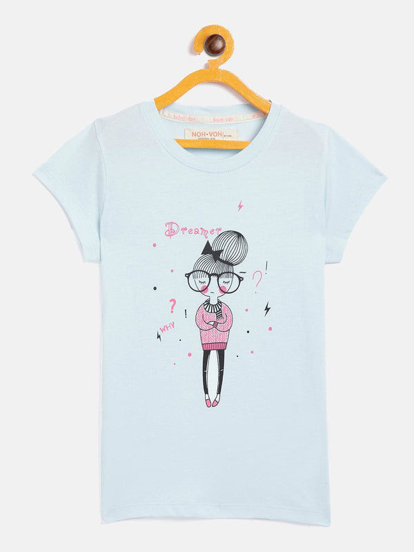 Lyush Blue Dreamer Print T-Shirt For Girls - Distacart