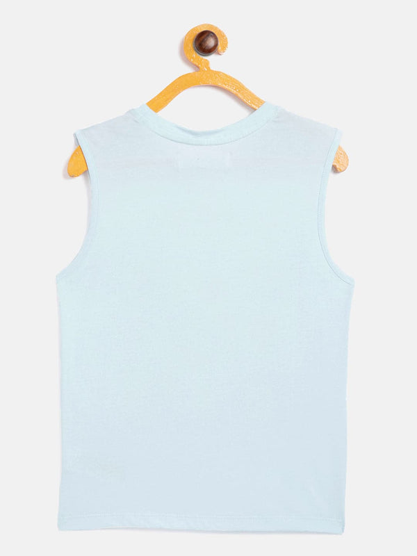Lyush Blue Happy Print Sleeveless T-Shirt For Girls - Distacart