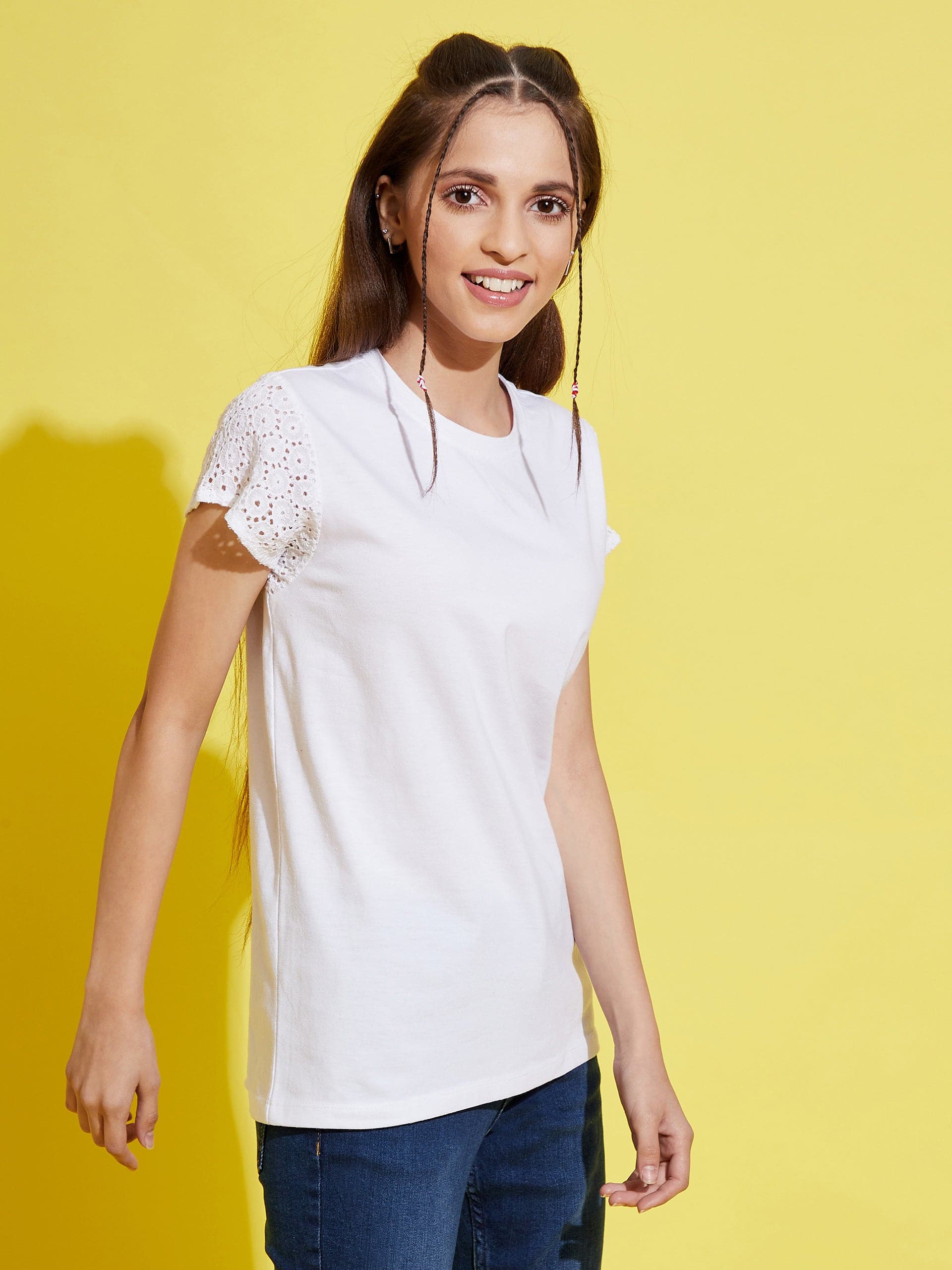 Lyush White Schiffli Detail T-Shirt For Girls - Distacart