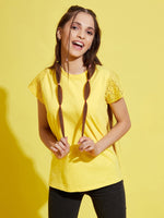 Thumbnail for Lyush Yellow Schiffli Detail T-Shirt For Girls - Distacart